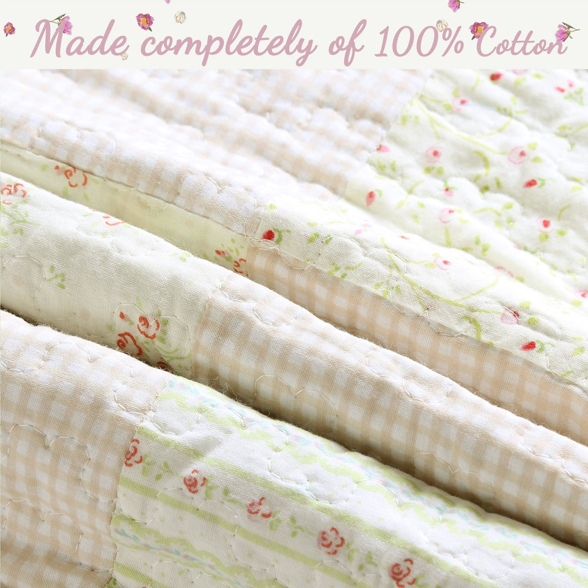Sweet Peach Pink Floral Ruffle Scalloped Real Patchwork Cotton Reversible Quilt