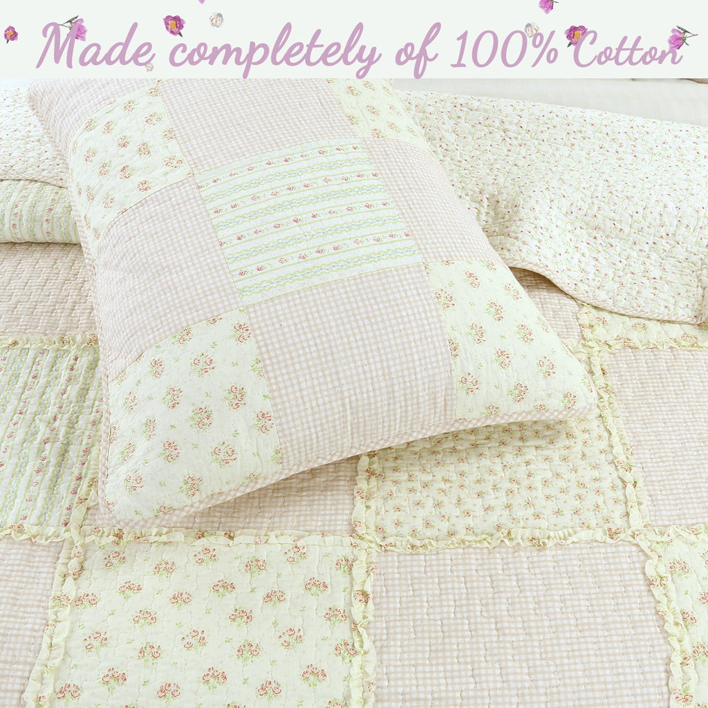 Sweet Peach Pink Floral Ruffle Scalloped Real Patchwork Cotton Reversible Quilt