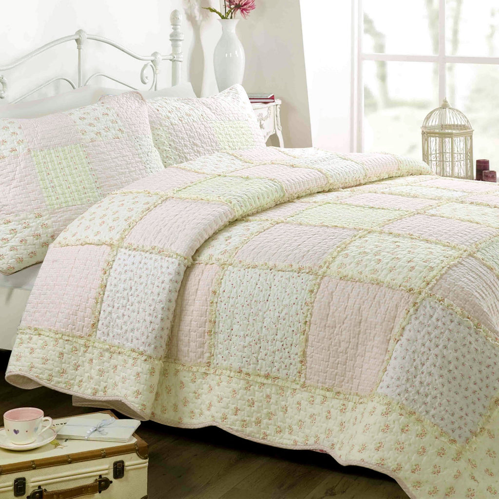Sweet Peach Pink Floral Ruffle Scalloped Real Patchwork Cotton Reversible Quilt