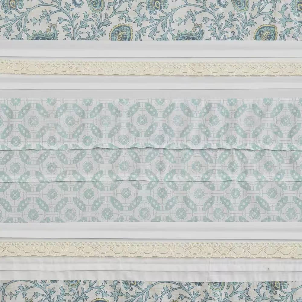72 x 72-in Cotton Shower Curtain with Teal Blue Grey Cream White