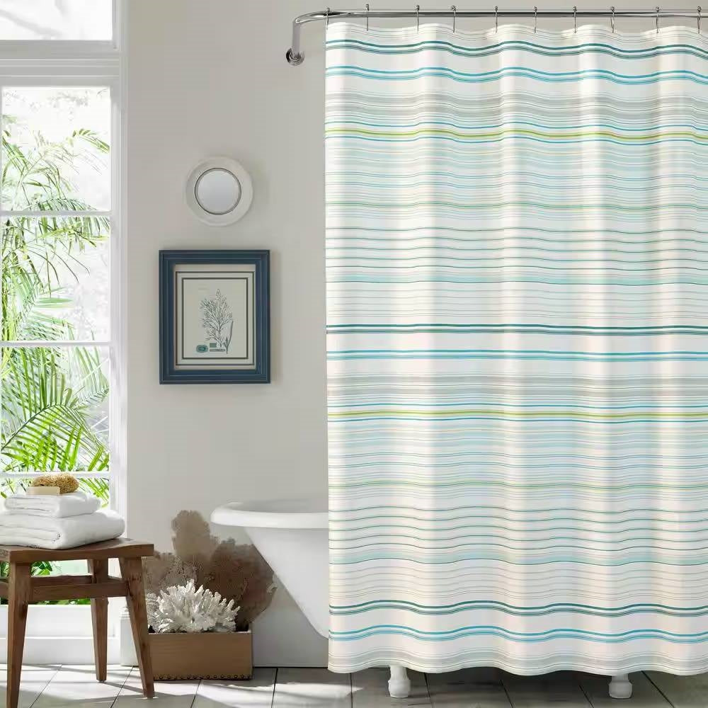 72-inch Sea Breeze Blue Green White Cotton Shower Curtain