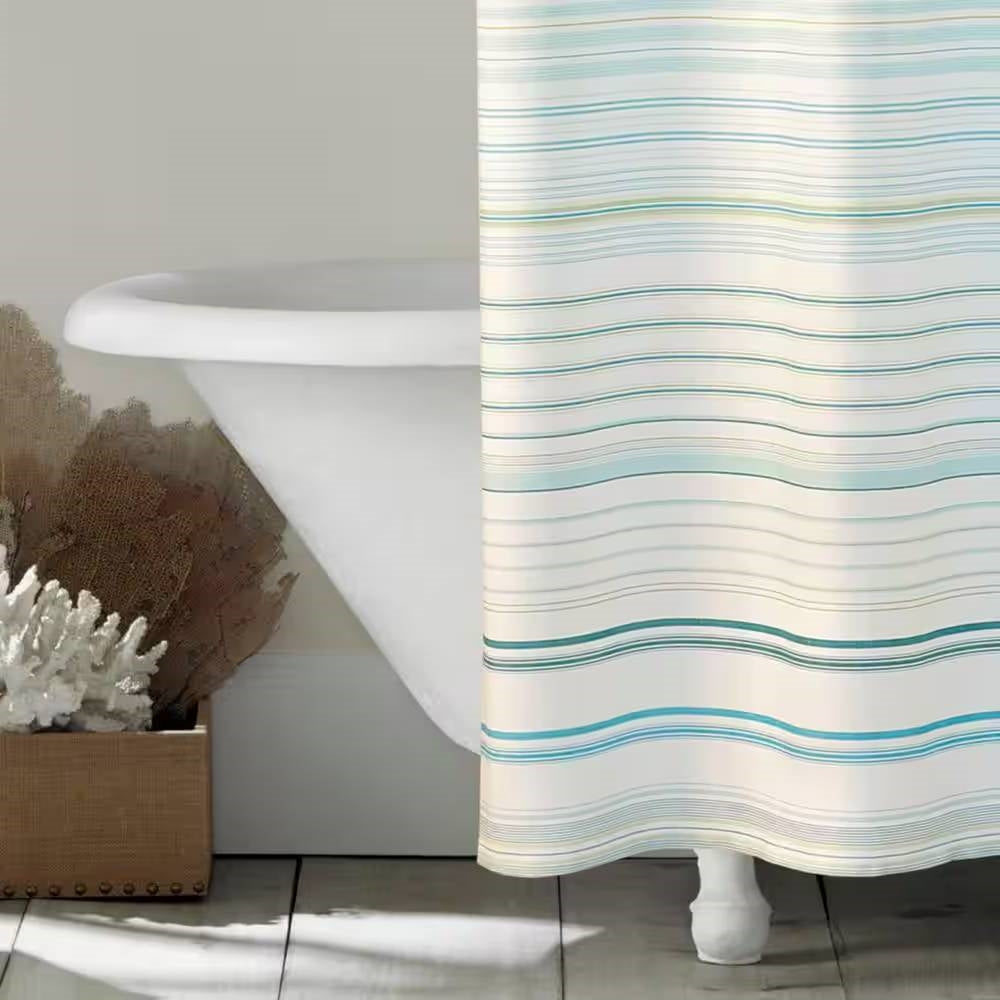 72-inch Sea Breeze Blue Green White Cotton Shower Curtain