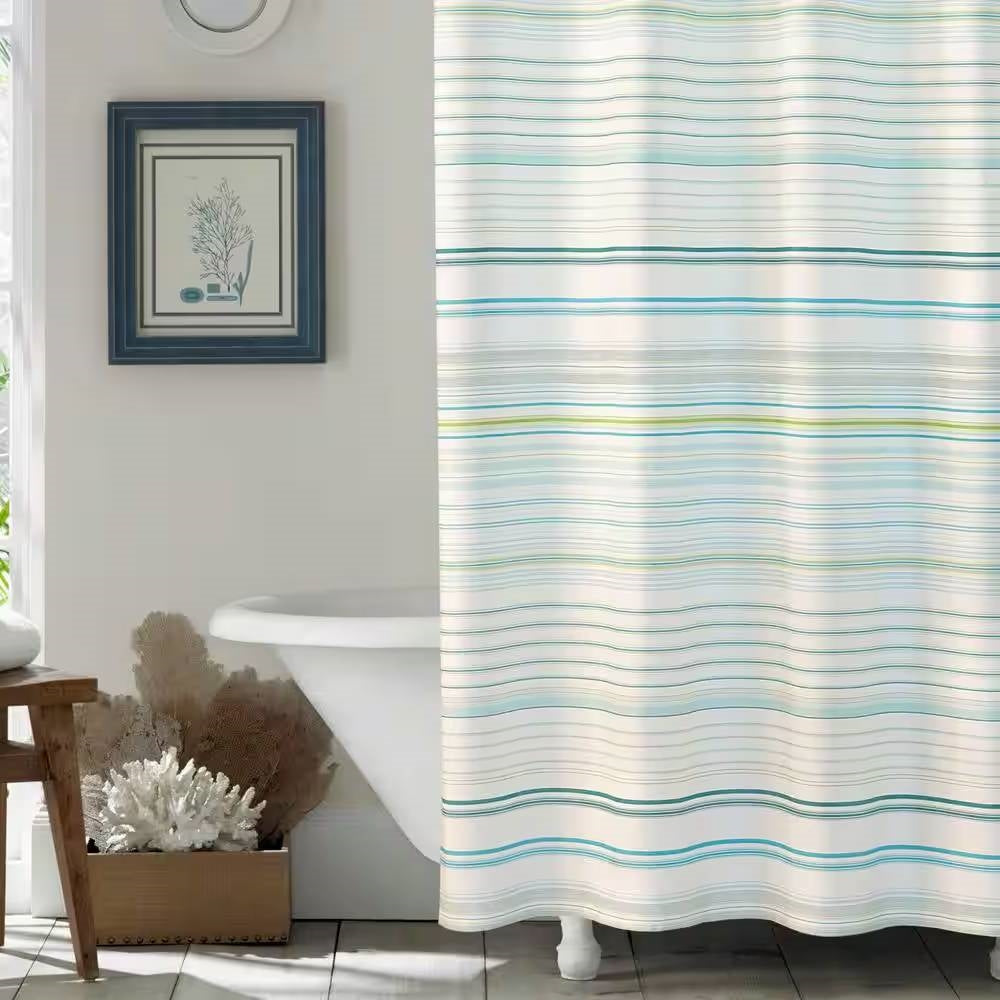 72-inch Sea Breeze Blue Green White Cotton Shower Curtain