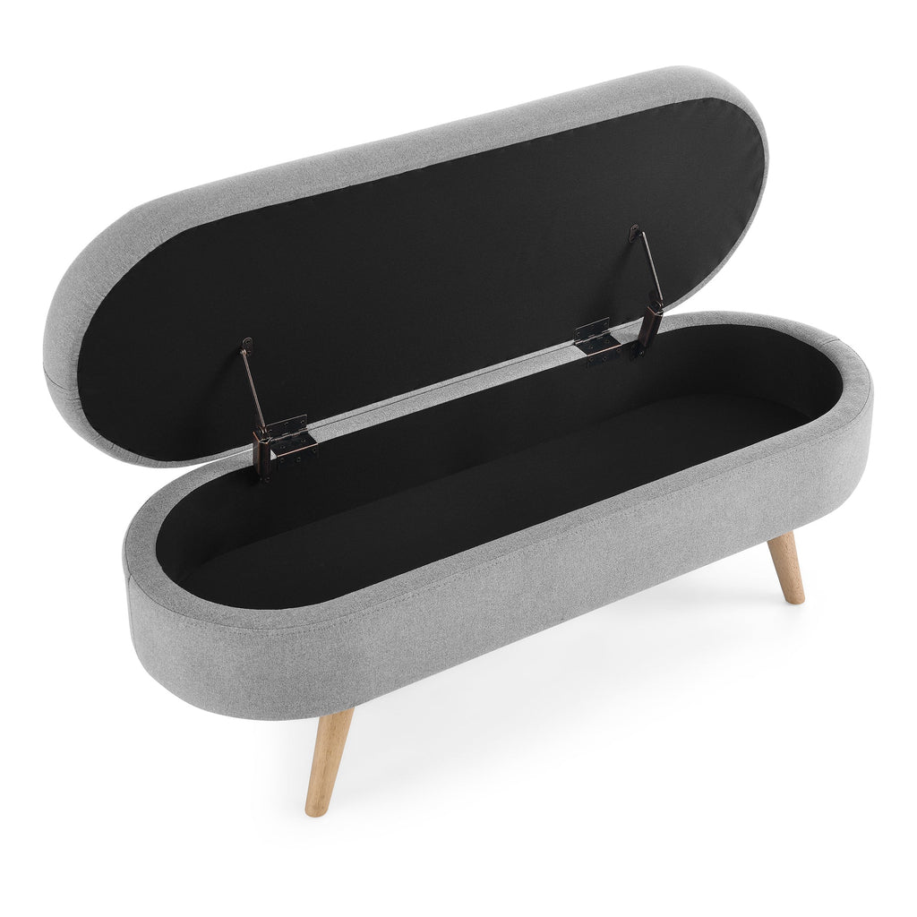 Ottoman Oval Storage Bench Rubber Wood Legs Grey