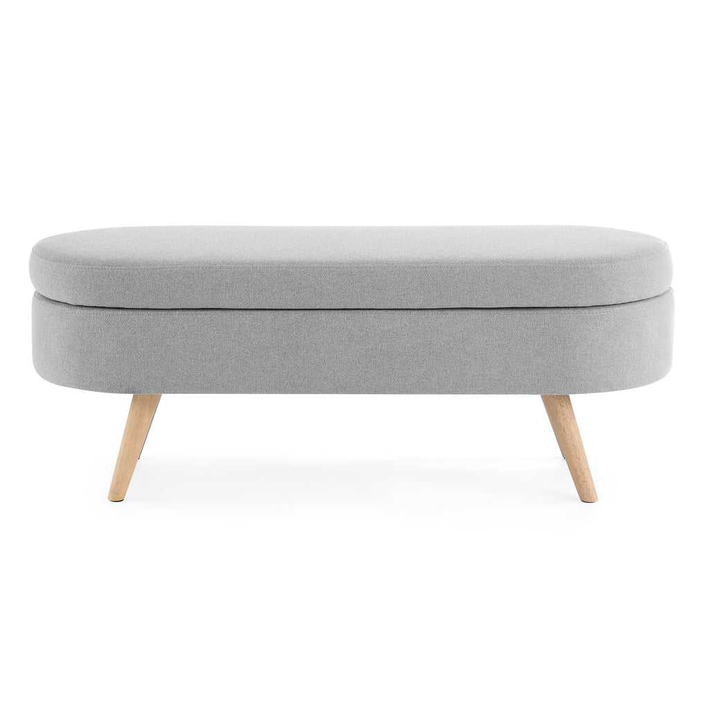 Ottoman Oval Storage Bench Rubber Wood Legs Grey