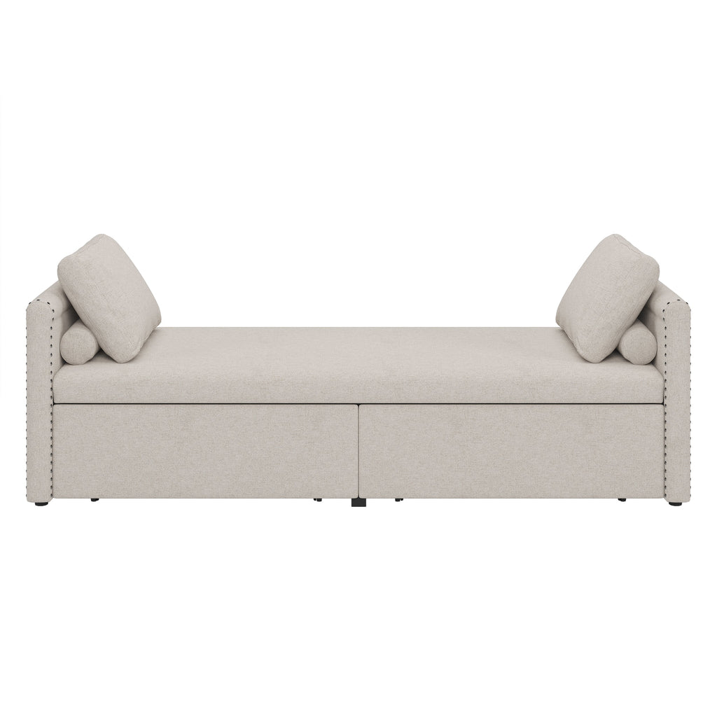 Modern cushioned lounge chair sofa bed with 2 drawers