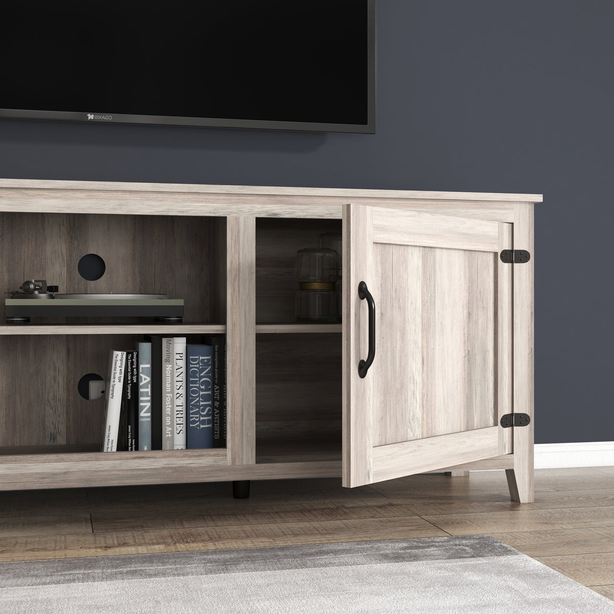TV Stand Storage Media Console Entertainment Center Grey Walnut