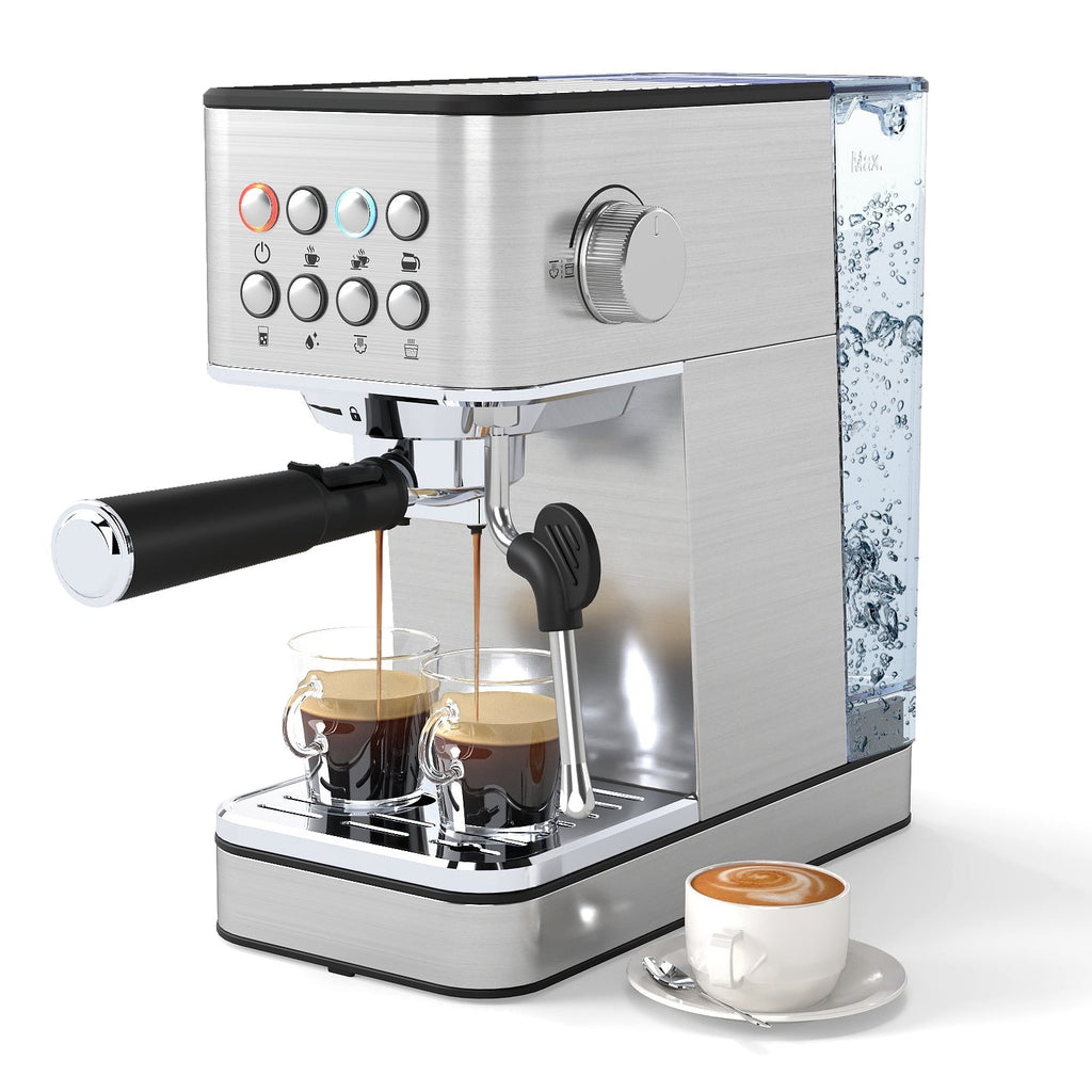 Espresso Machine Stainless Steel Coffee Maker with Milk Frother-Silver
