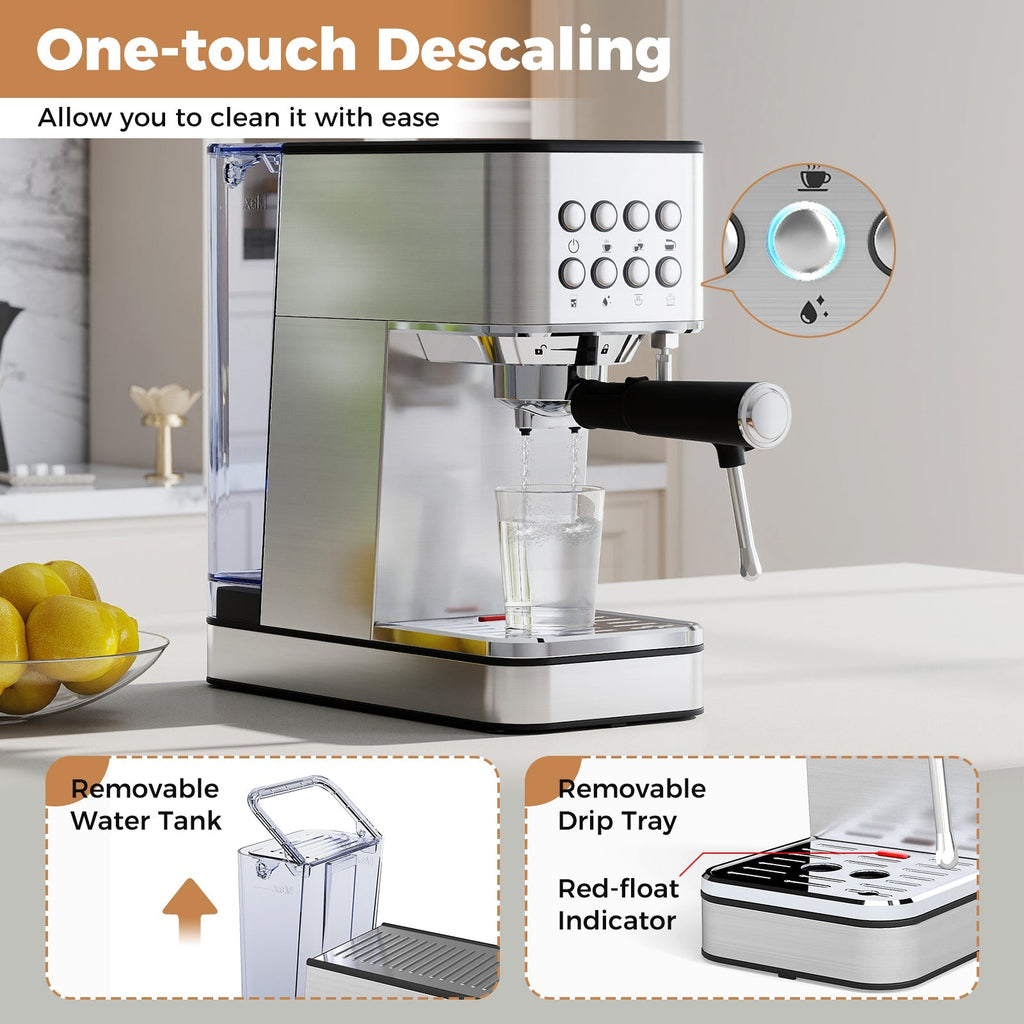 Espresso Machine Stainless Steel Coffee Maker with Milk Frother-Silver