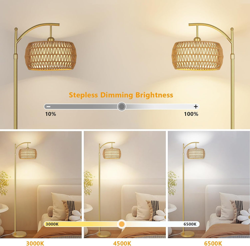 Arc Floor Lamp with 3 Color Temperatures, LED Gold Floor Lamp with Remote