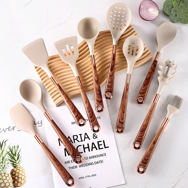 10 Pieces Kitchen Tools Set Wooden Handle Cooking Kitchen Utensil Set