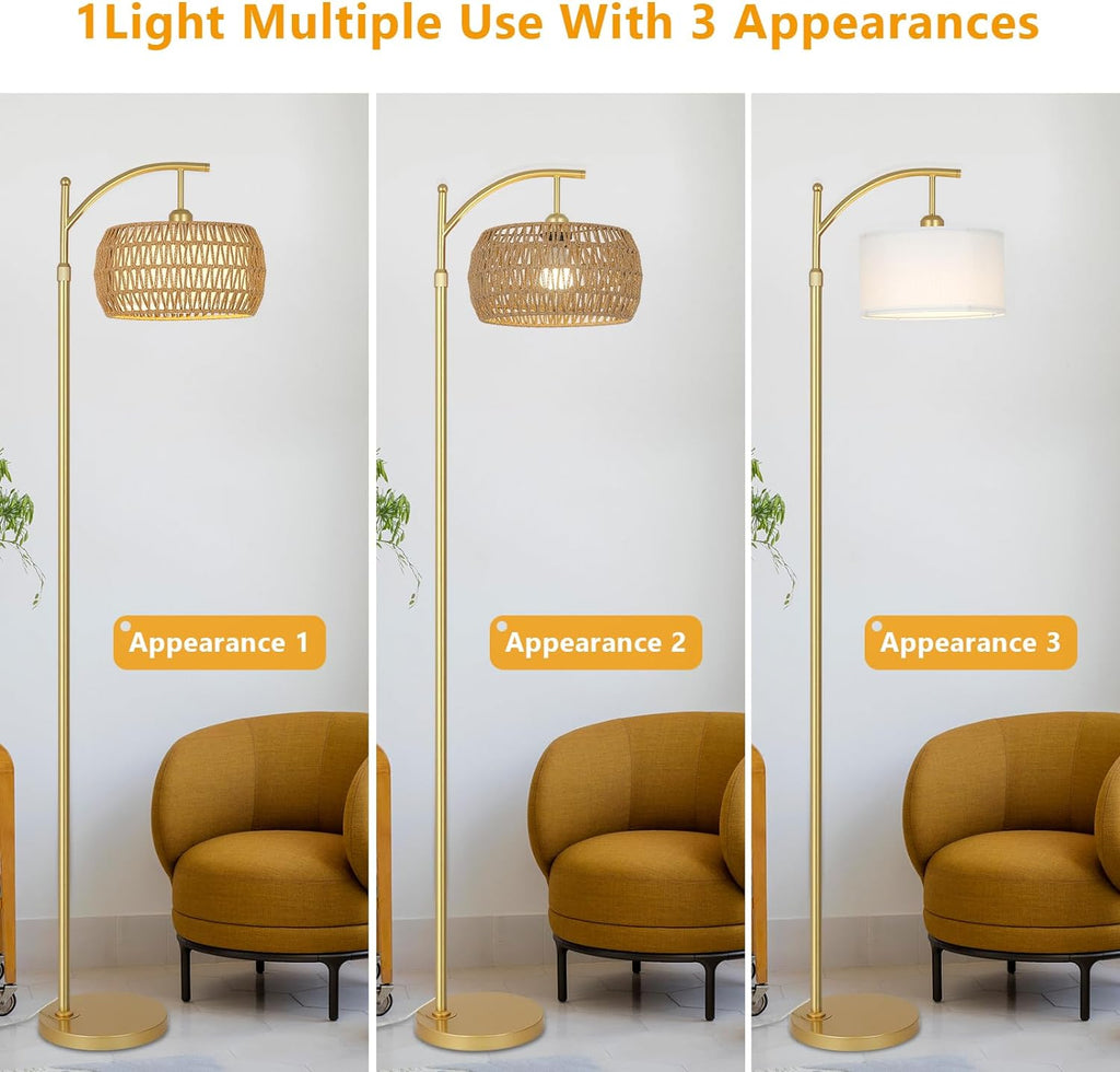 Arc Floor Lamp with 3 Color Temperatures, LED Gold Floor Lamp with Remote