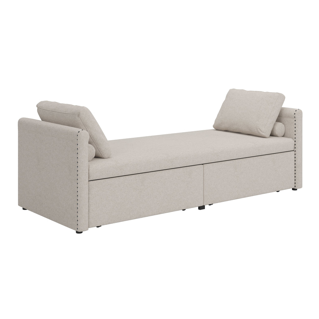 Modern cushioned lounge chair sofa bed with 2 drawers