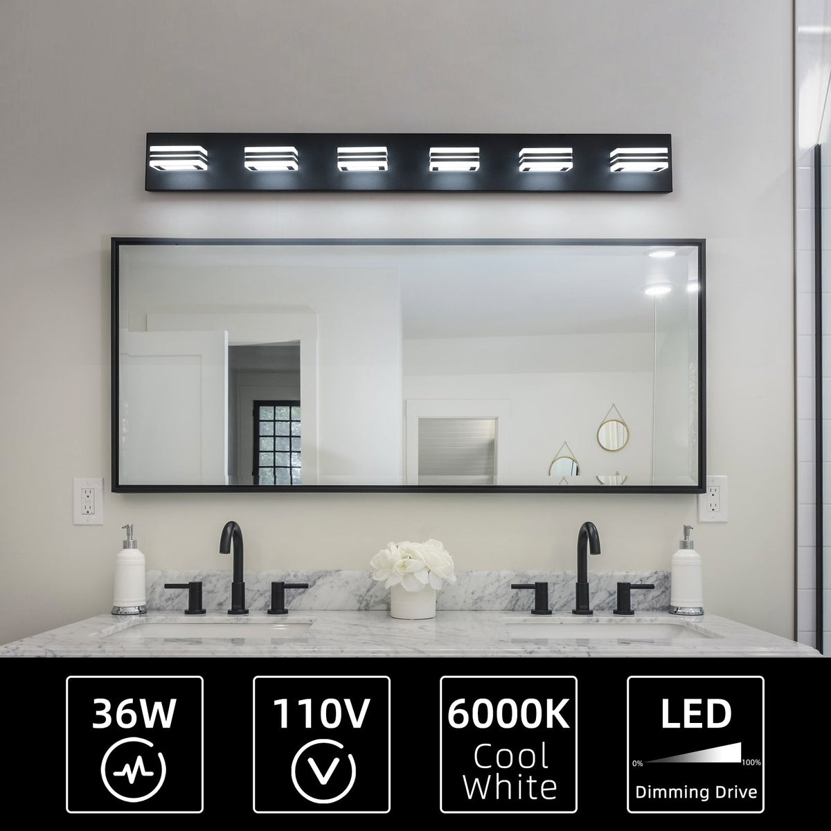 LED Modern Black Vanity Lights, 6-Lights Acrylic