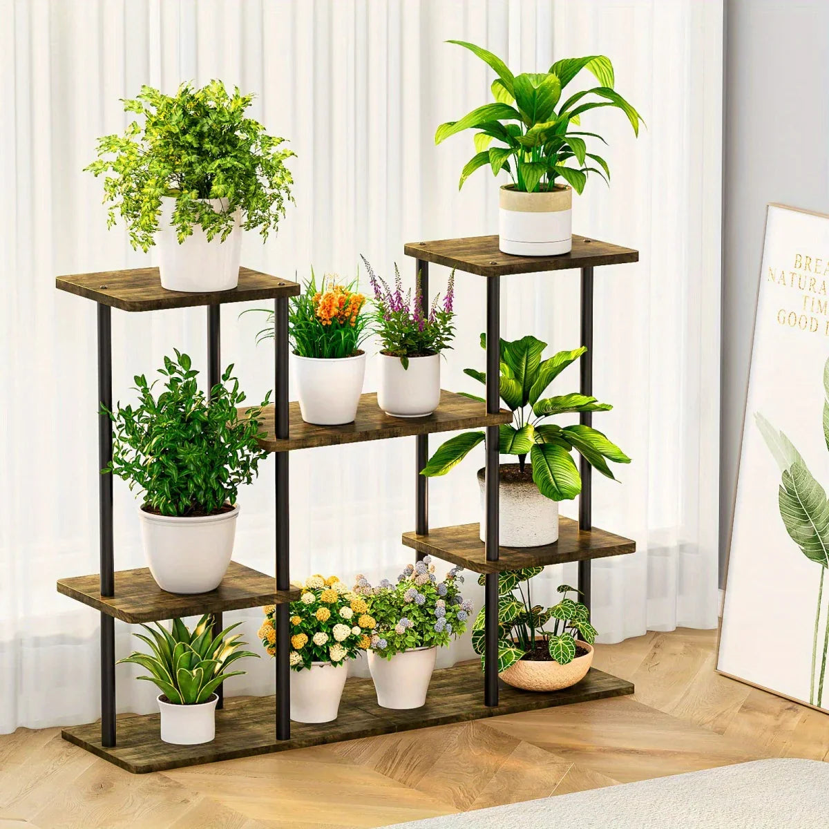 INGIORDAR 4-Tier Metal Plant Stand Indoor 10 Pot