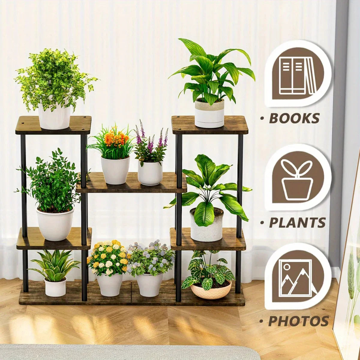 INGIORDAR 4-Tier Metal Plant Stand Indoor 10 Pot
