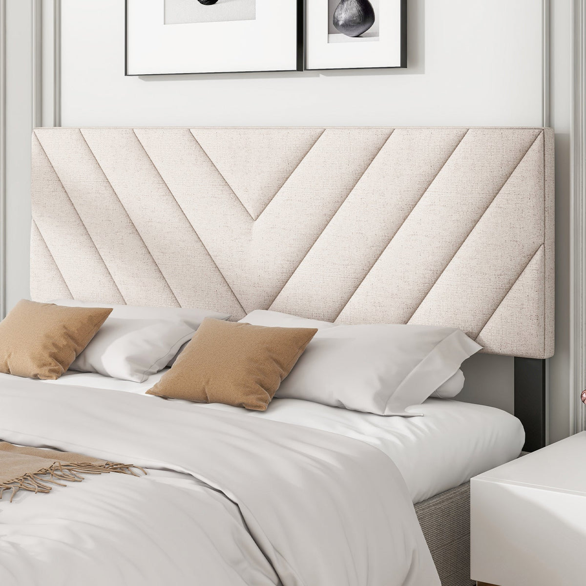 Linen Upholstered Headboard for Full and Queen Size Bed Frames