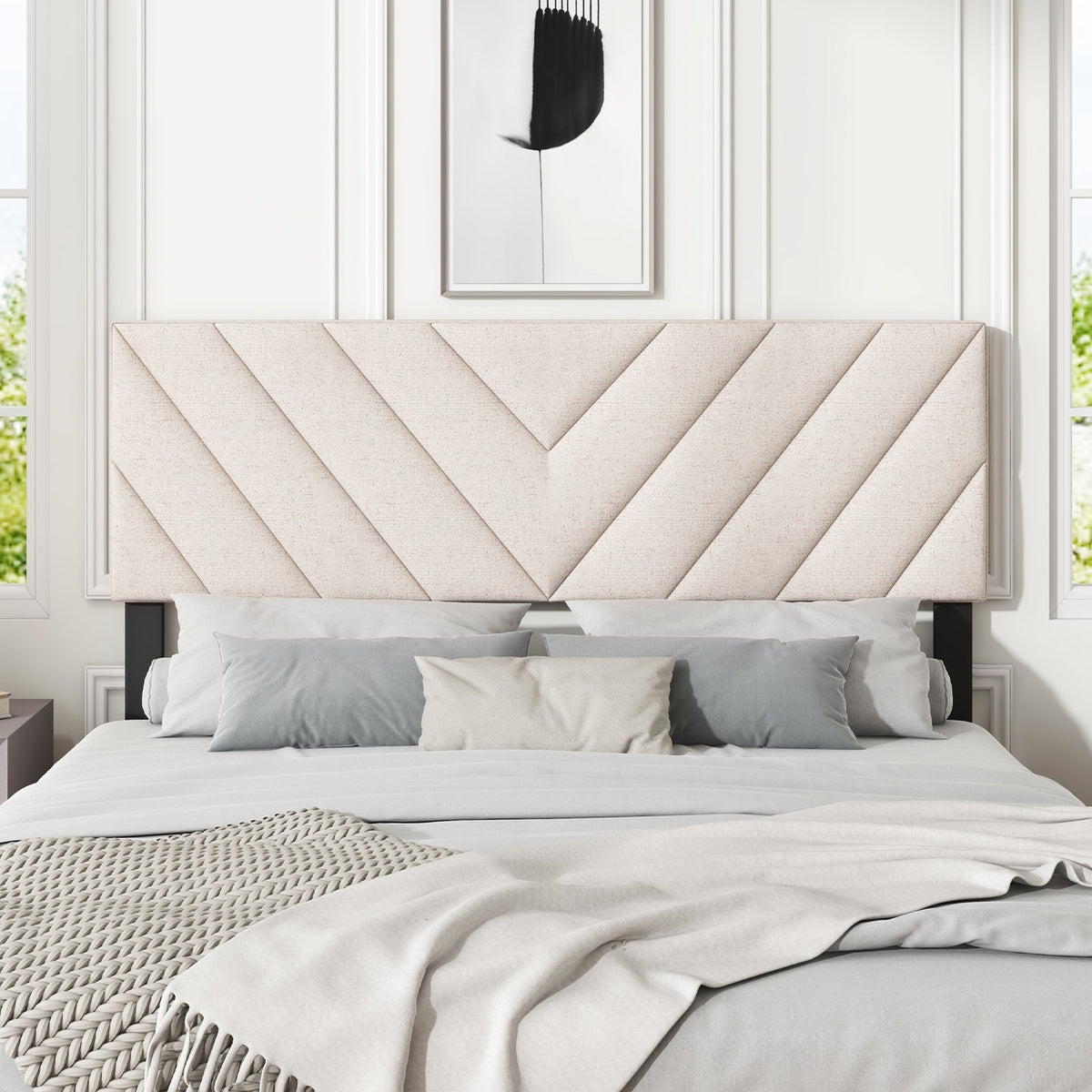Linen Upholstered Headboard for Full and Queen Size Bed Frames