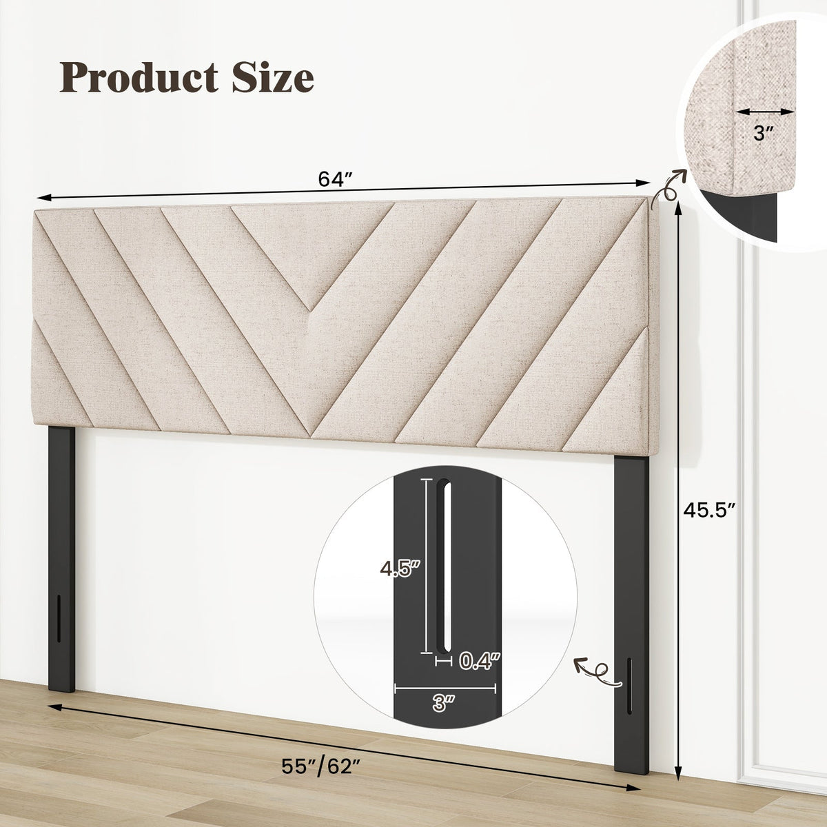 Linen Upholstered Headboard for Full and Queen Size Bed Frames