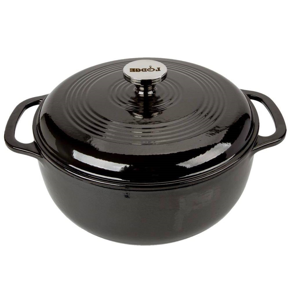 Round 6-Quart Black Enamel Cast Iron Dutch Oven
