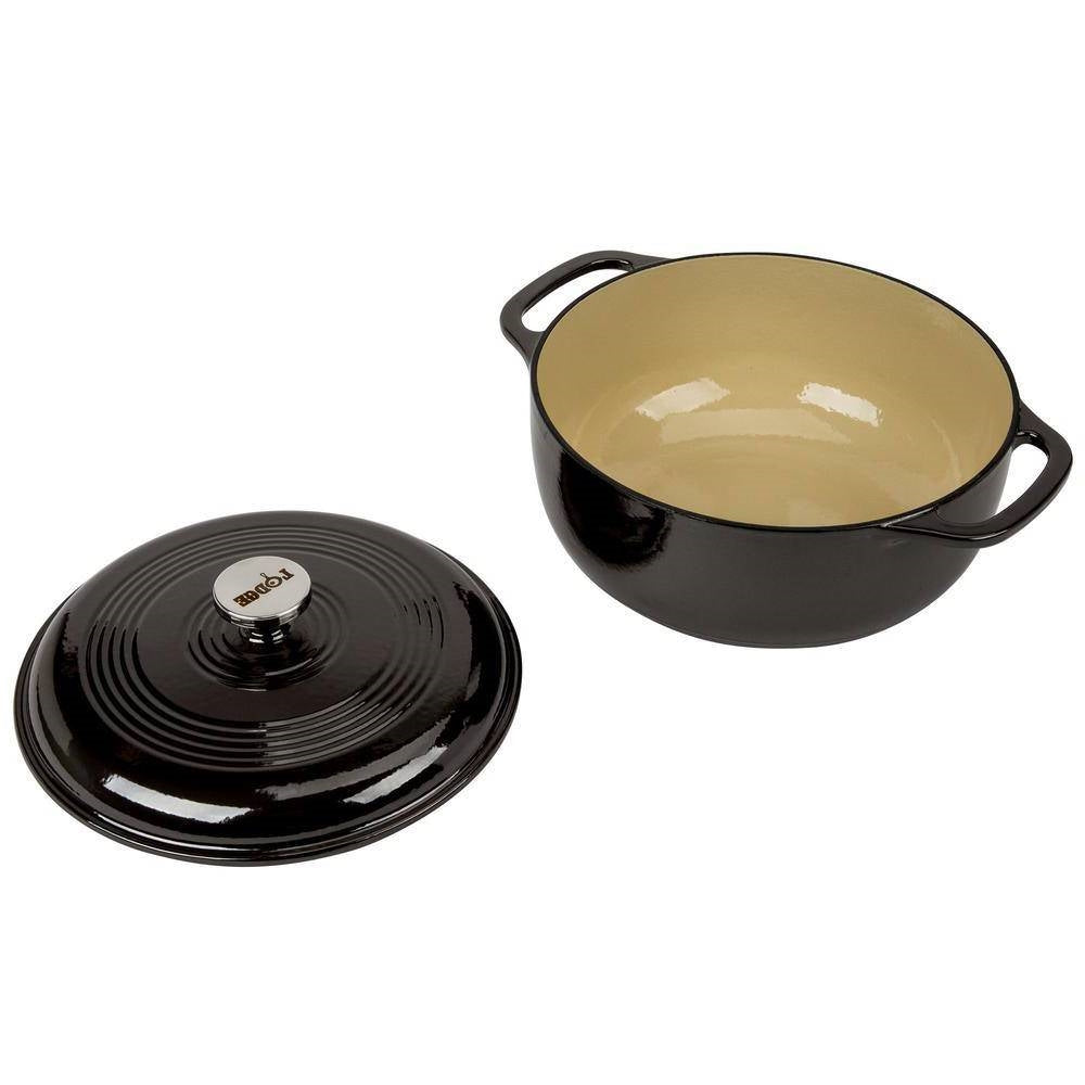 Round 6-Quart Black Enamel Cast Iron Dutch Oven