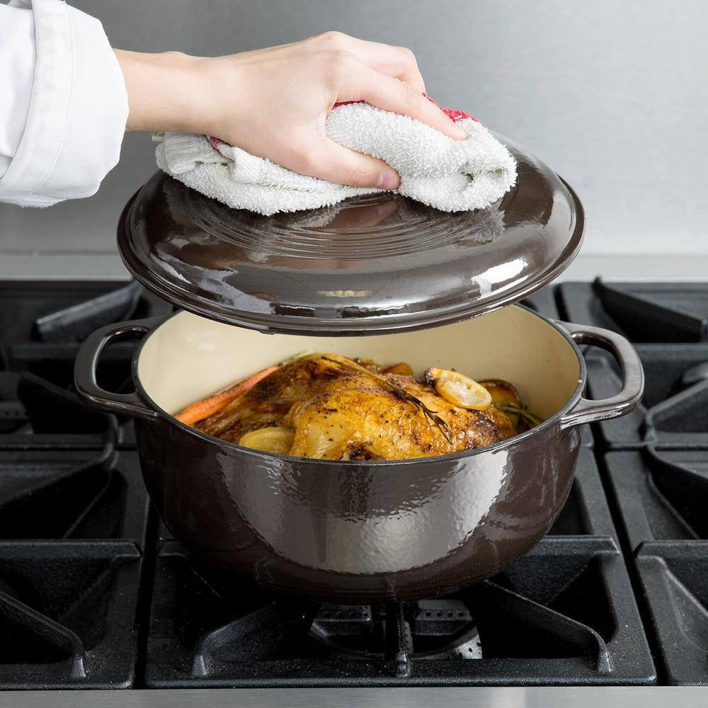 Round 6-Quart Black Enamel Cast Iron Dutch Oven