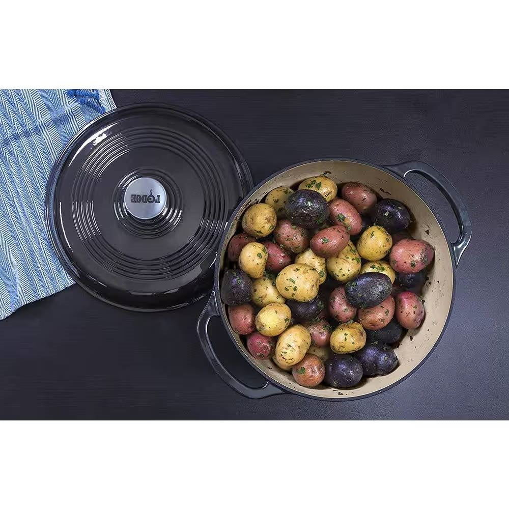 Round 6-Quart Black Enamel Cast Iron Dutch Oven