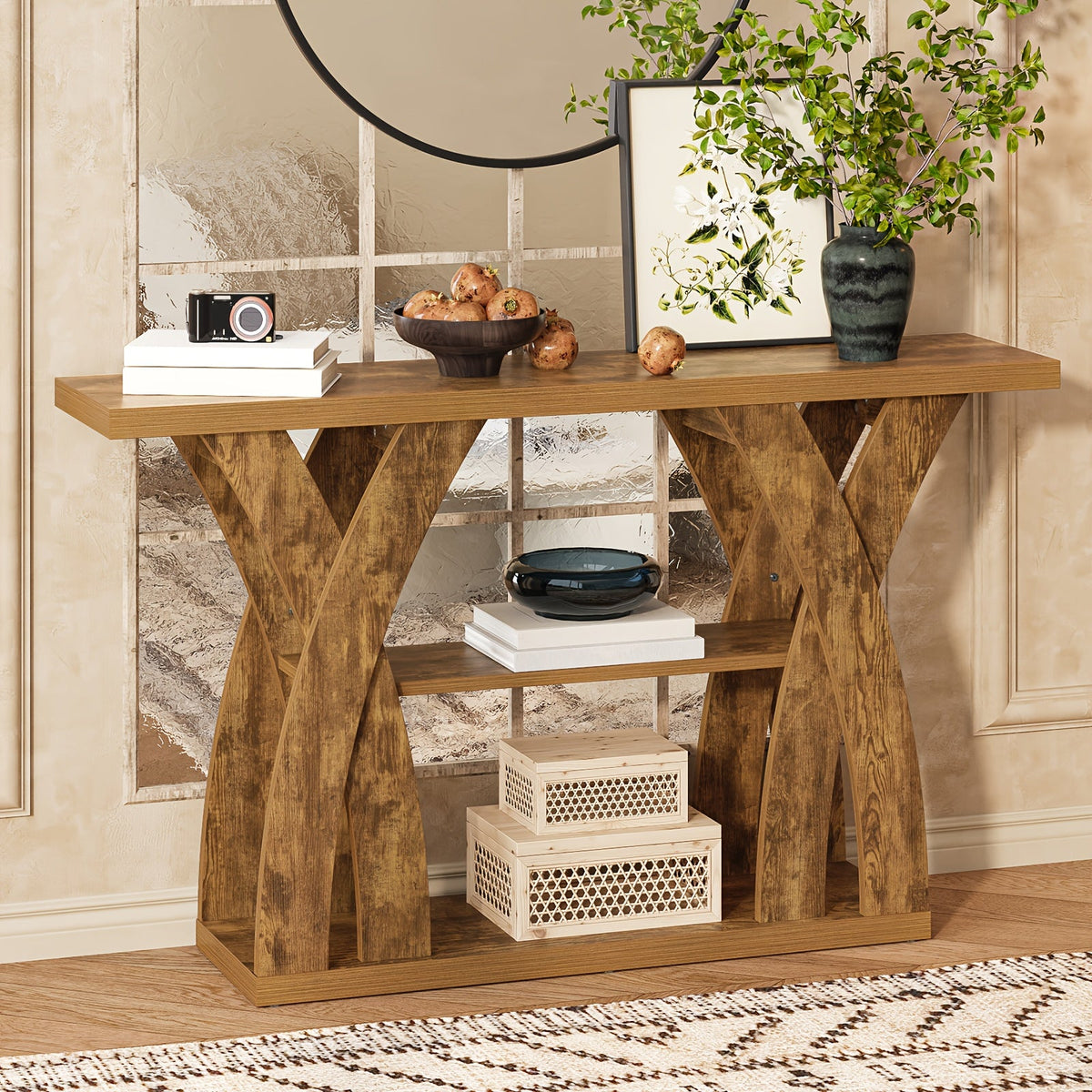 Rustic Console Table with Shelf, Entryway Sofa Table 55" Wood