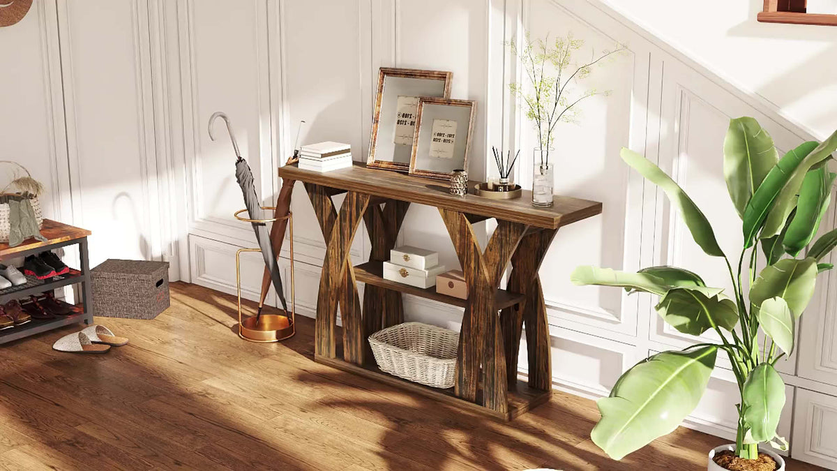 Rustic Console Table with Shelf, Entryway Sofa Table 55" Wood
