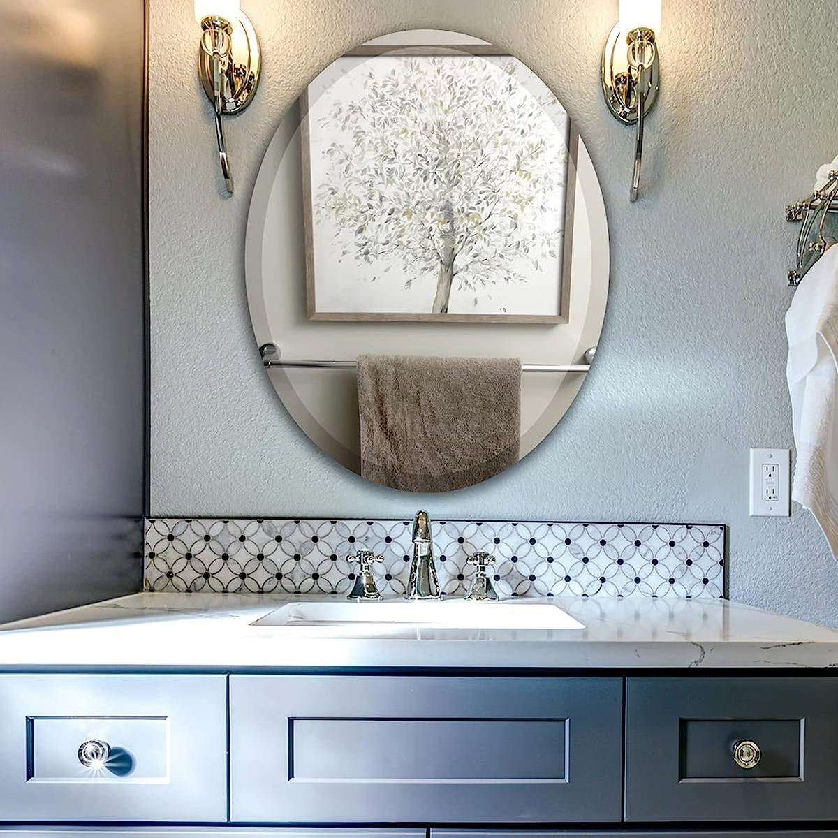 Oval 36 x 24-inch Beveled Bathroom Living Room Vanity