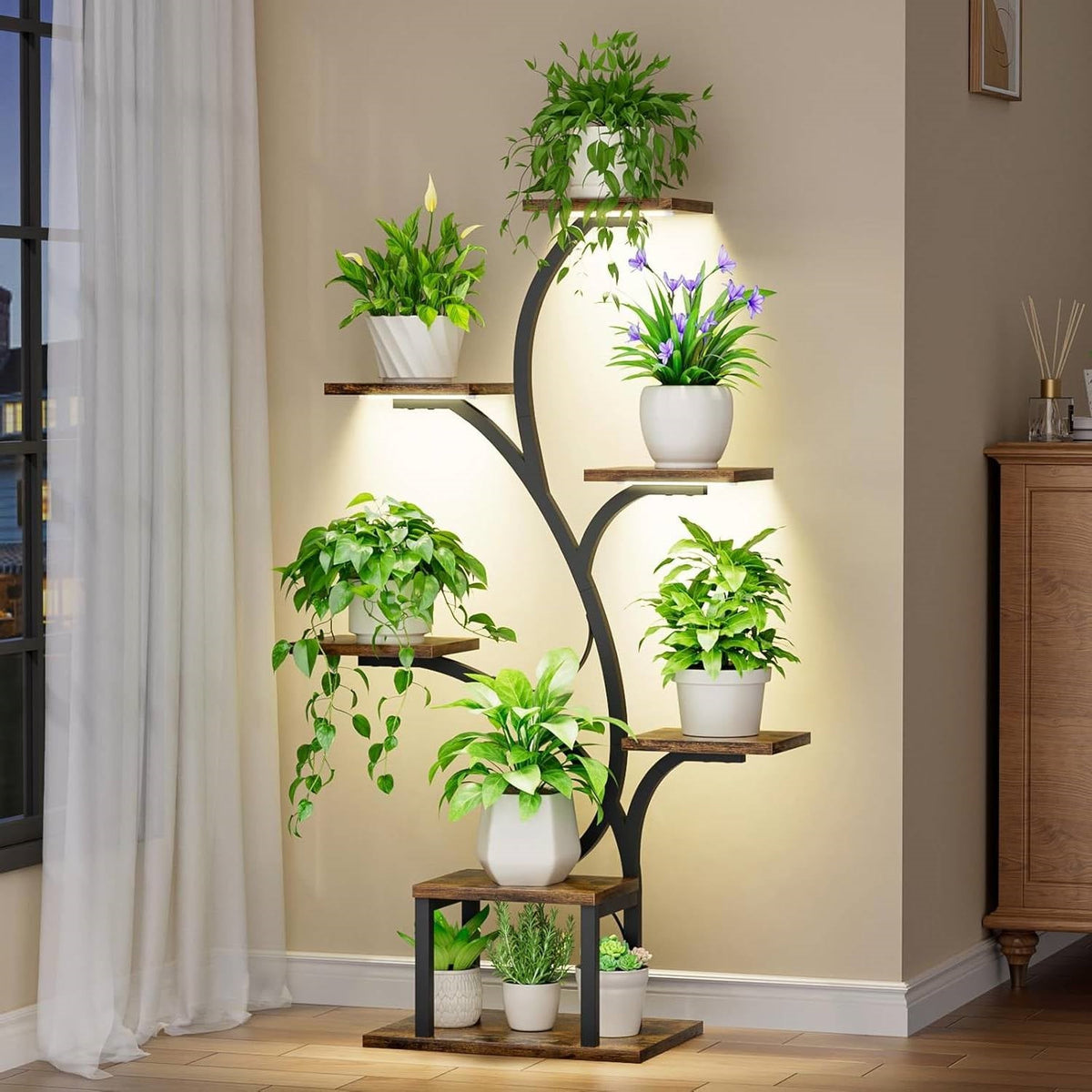 Modern 49-inch Tall Indoor Plant Stand Display Shelf with Grow Lights