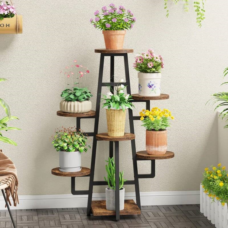 Modern Indoor Multi-Tier Plant Stand with Black Metal Frame