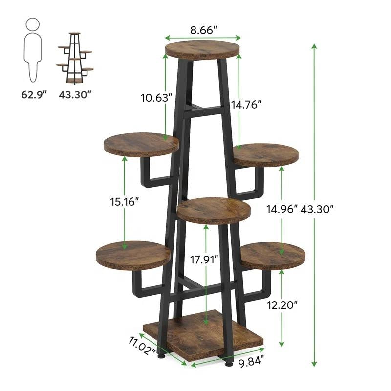 Modern Indoor Multi-Tier Plant Stand with Black Metal Frame