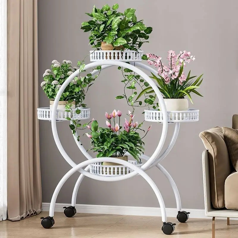 Metal Multi Tiers Rolling Plant Stand Indoor Outdoor