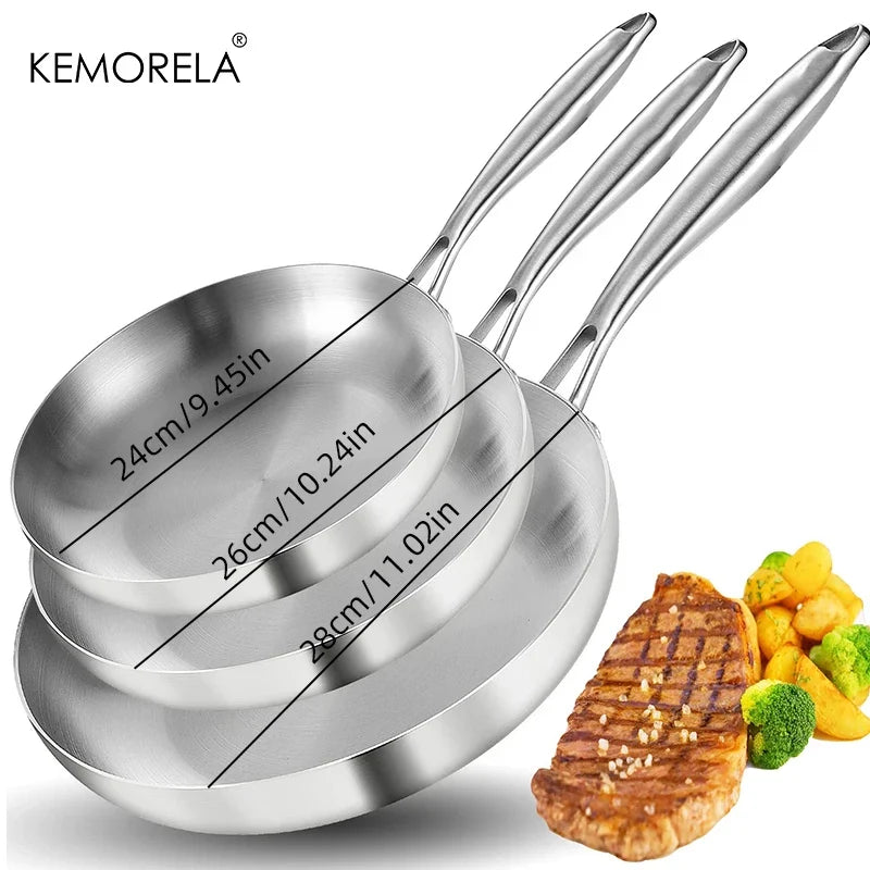 2/3PCS Frying Pan  Stainless Steel Thick Wok Pan