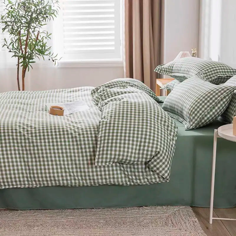 Simple Bedding Set Plaid Sold Color Single Queen Size Duvet Cover
