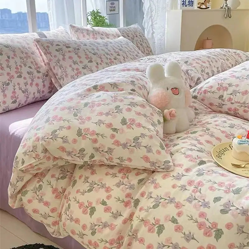 Simple Bedding Set Plaid Sold Color Single Queen Size Duvet Cover