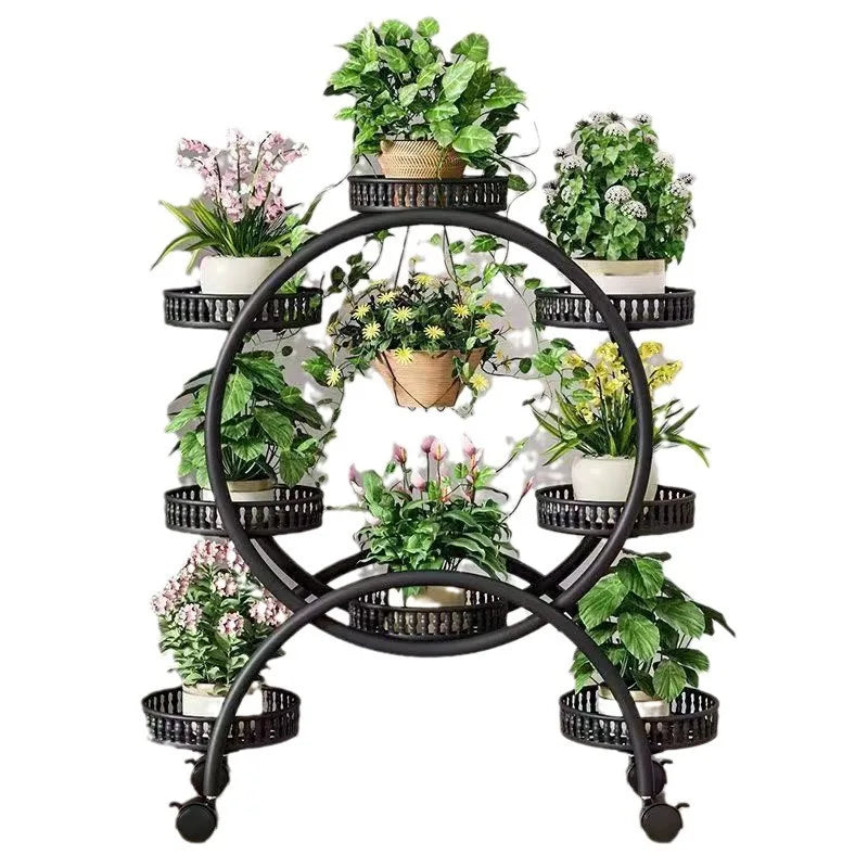 Metal Multi Tiers Rolling Plant Stand Indoor Outdoor