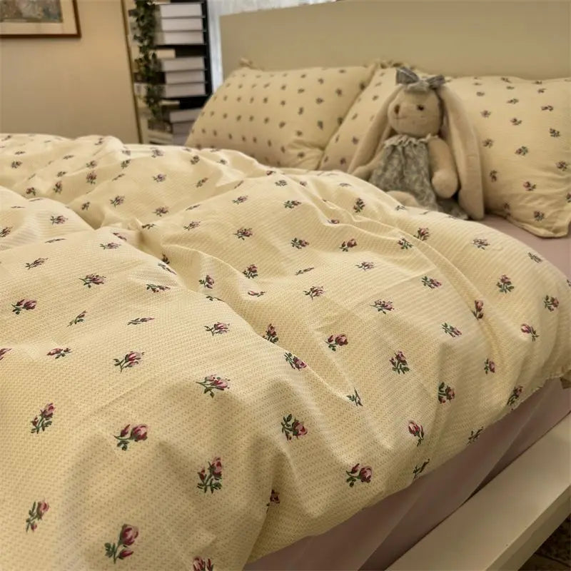 Simple Bedding Set Plaid Sold Color Single Queen Size Duvet Cover