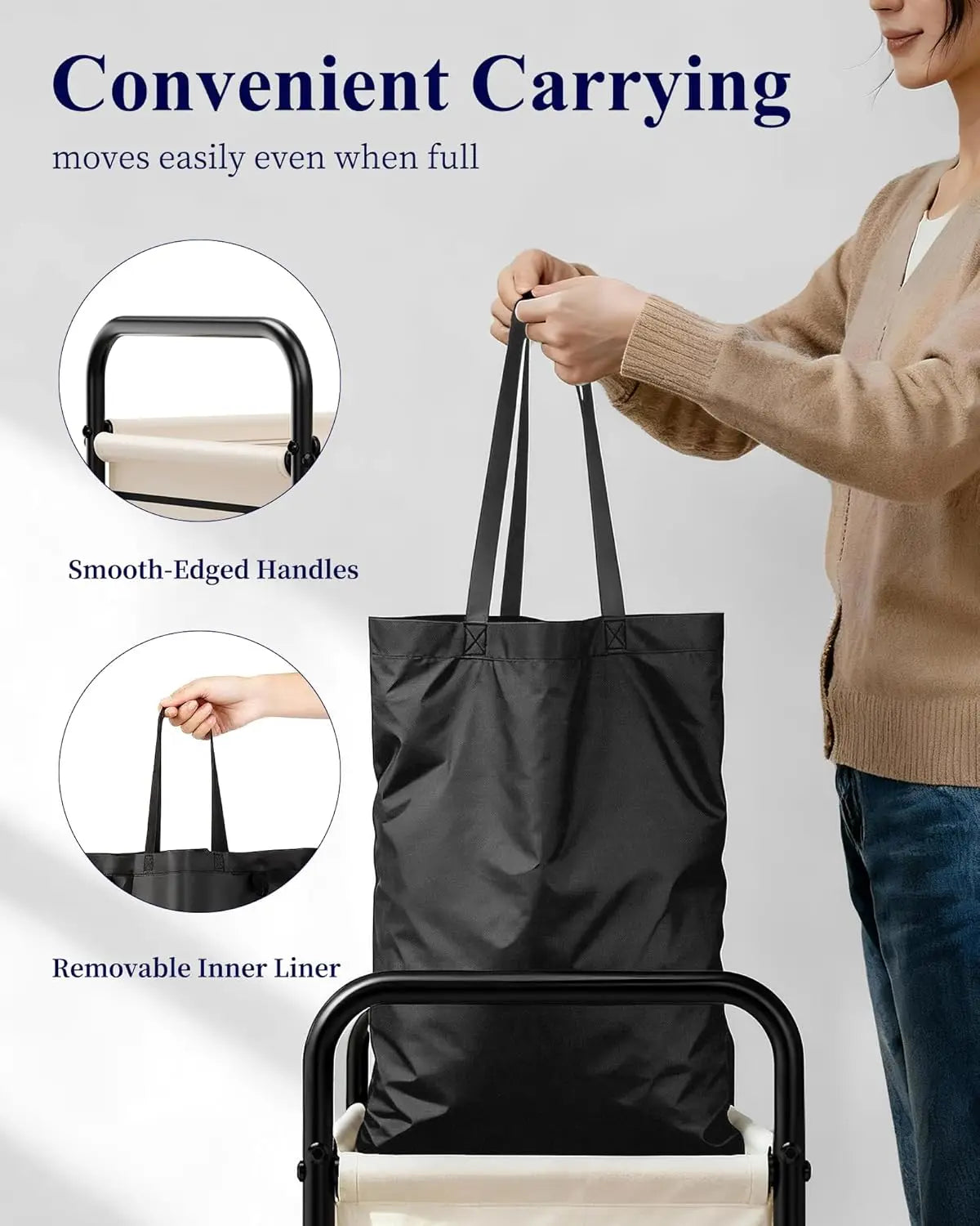 Double-Section Laundry Basket with Lid & Removable Bags