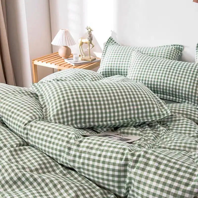 Simple Bedding Set Plaid Sold Color Single Queen Size Duvet Cover