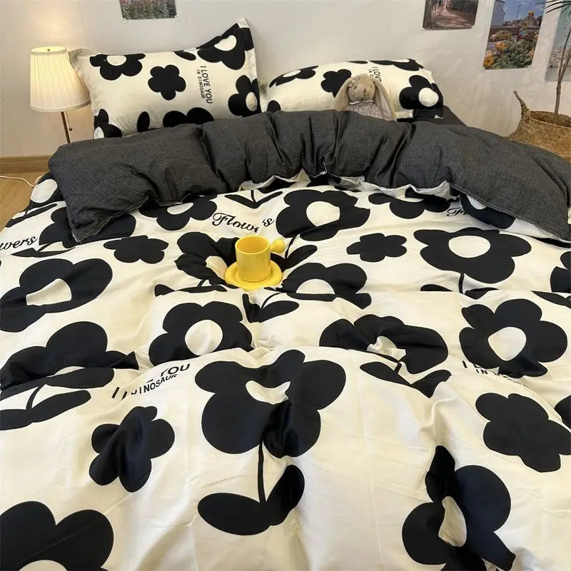 Simple Bedding Set Plaid Sold Color Single Queen Size Duvet Cover