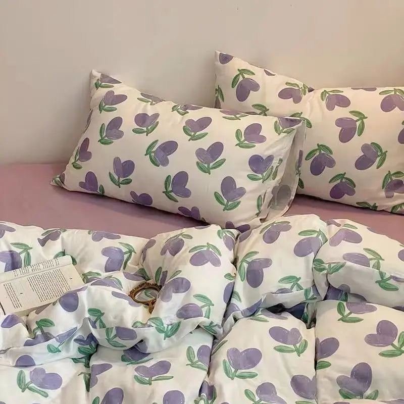 Simple Bedding Set Plaid Sold Color Single Queen Size Duvet Cover