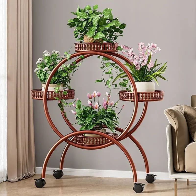 Metal Multi Tiers Rolling Plant Stand Indoor Outdoor