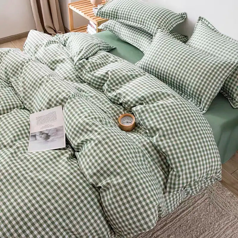 Simple Bedding Set Plaid Sold Color Single Queen Size Duvet Cover