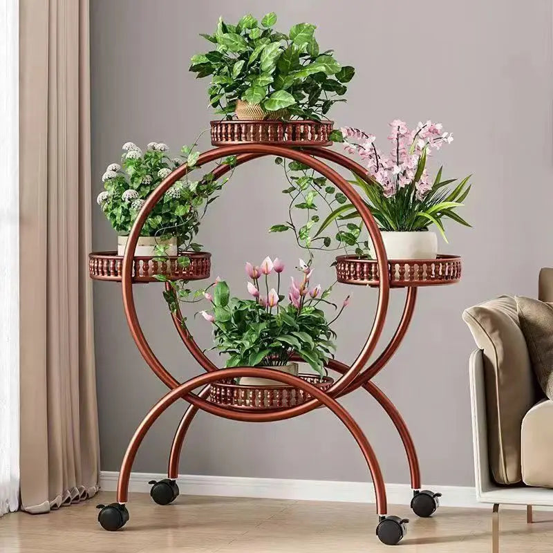 Metal Multi Tiers Rolling Plant Stand Indoor Outdoor