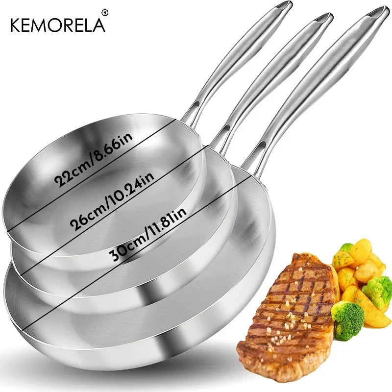2/3PCS Frying Pan  Stainless Steel Thick Wok Pan