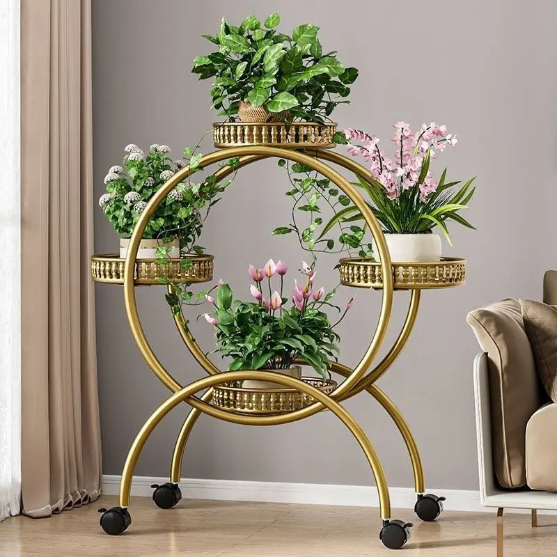 Metal Multi Tiers Rolling Plant Stand Indoor Outdoor