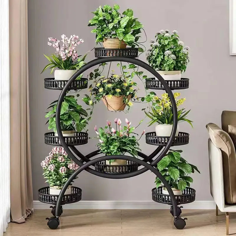 Metal Multi Tiers Rolling Plant Stand Indoor Outdoor