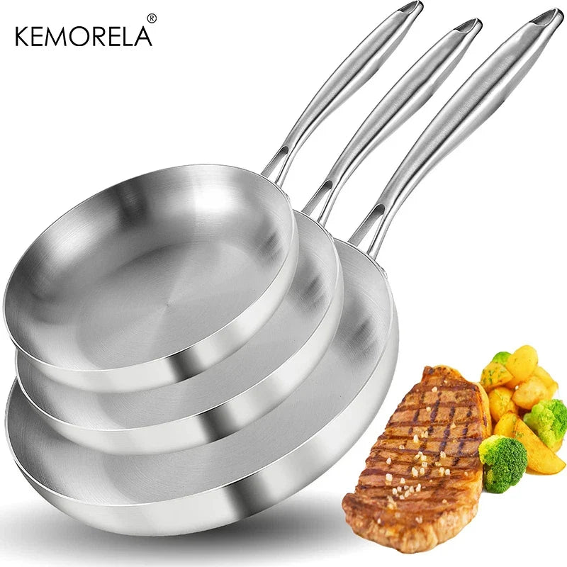 2/3PCS Frying Pan  Stainless Steel Thick Wok Pan